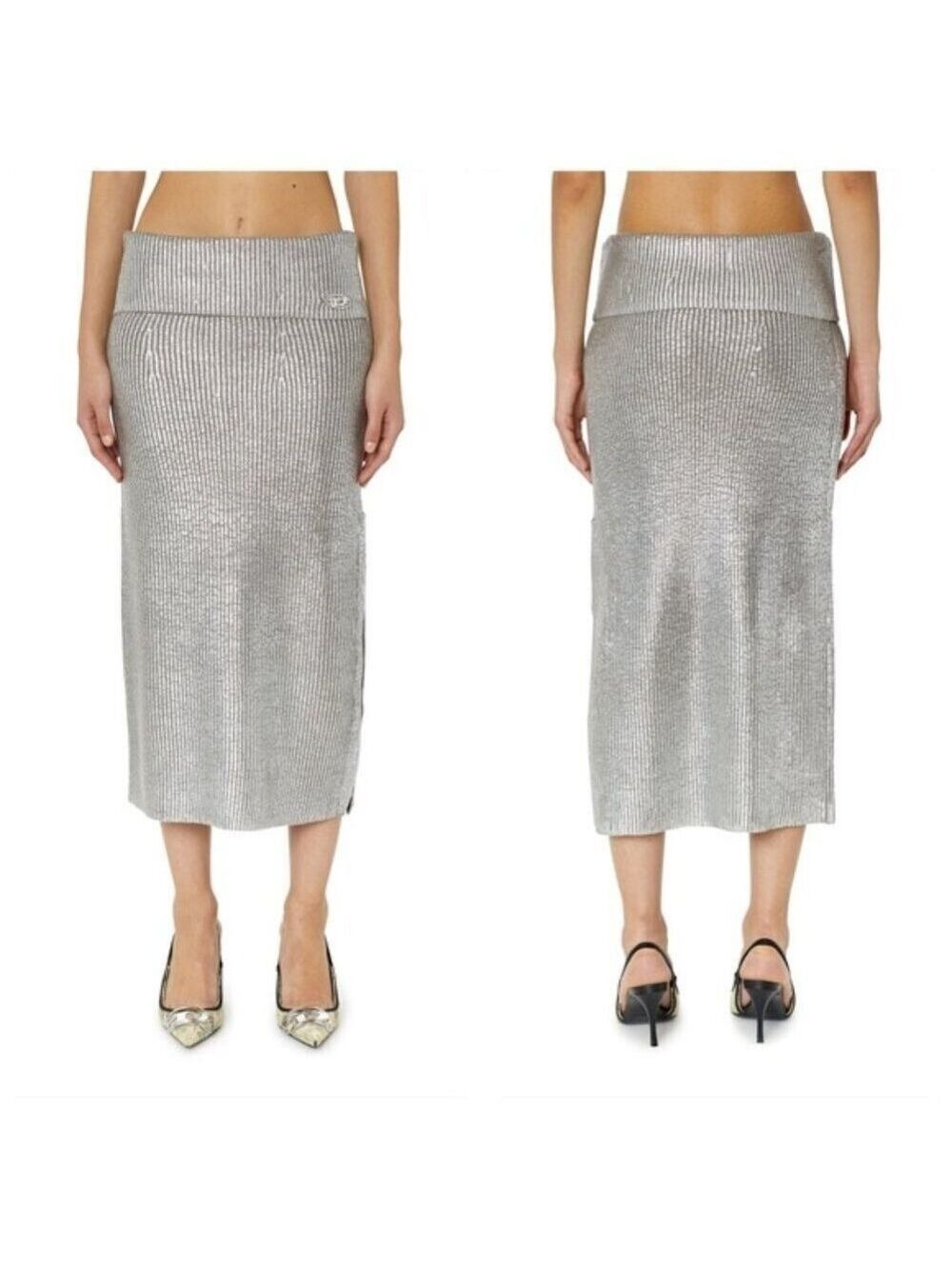 Diesel Silver Wool Knit M-Adhuette Skirt Size M
